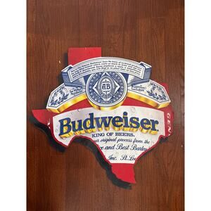Budweiser‎ King of Beers Texas State Shaped Metal Bar Sign Rare 1989 Vintage
